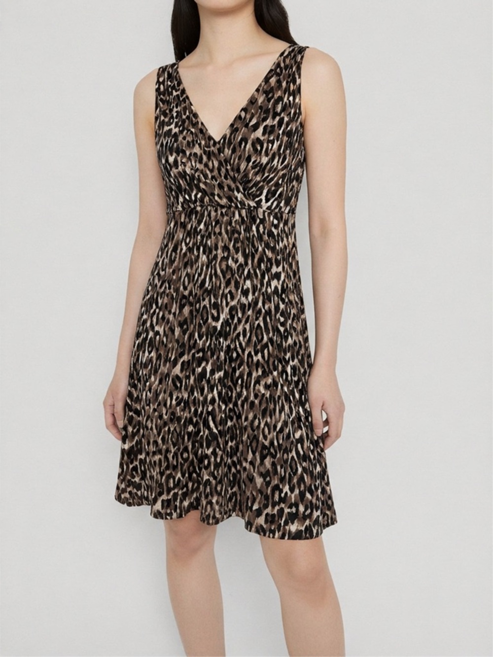 Ann Taylor Cotton Brown and Black Leopard Print Dress with Empire Waist LG - Picture 1 of 6